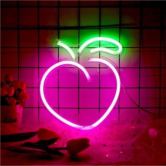 Pink Peach Neon Light Kawaii Wall Art Bedroom Kids Teen Cute Wedding Retro Decor - Picture 3 of 5